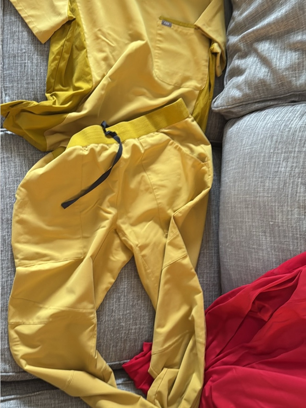 Fig’s Women's Mustard Yellow Drawstring Pants and Scrub Top Set